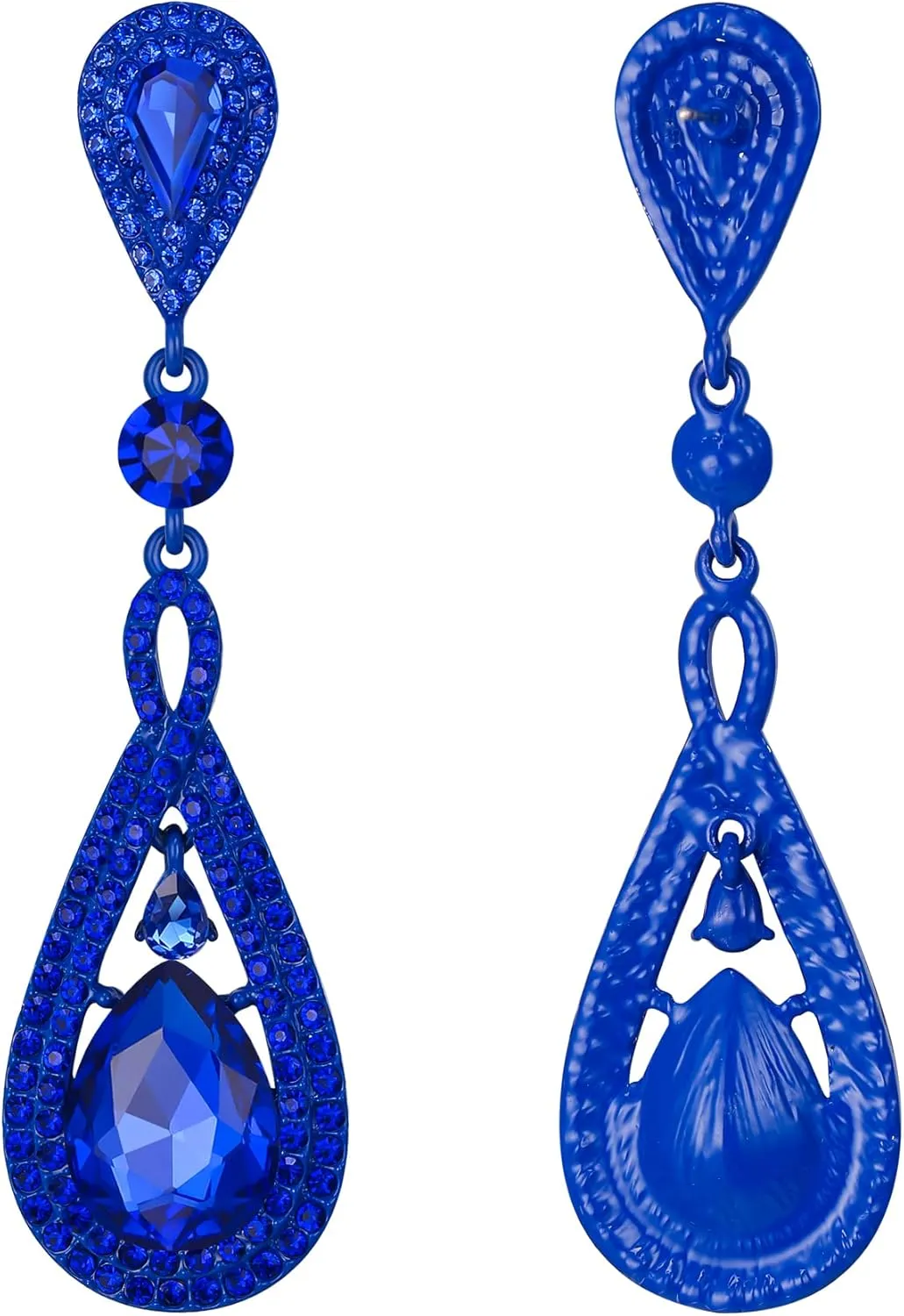 EleQueen Austrian Crystal Long Pear Shape Teardrop Wedding Earrings for Brides, Art Deco Chandelier Jewelrys for Women Prom