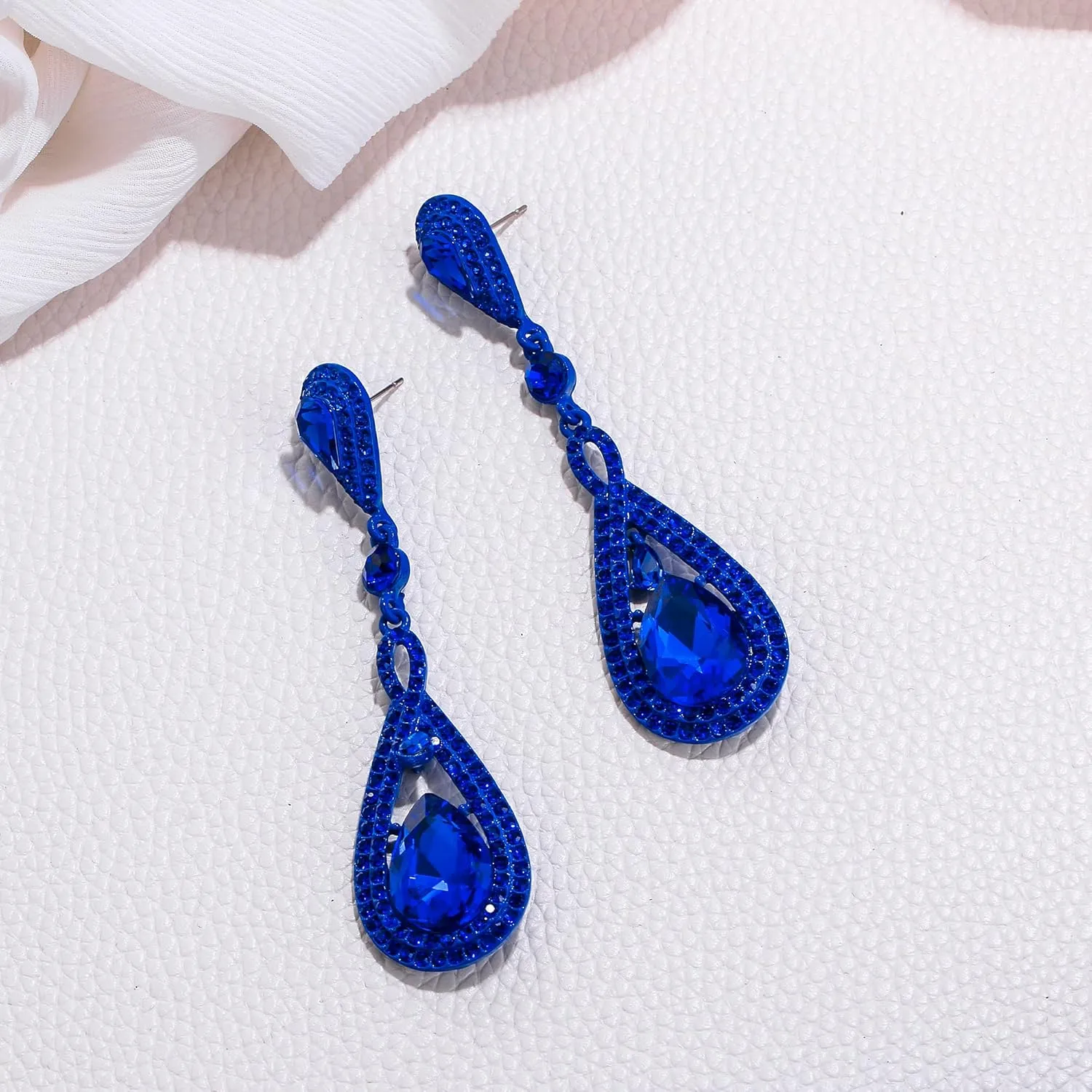 EleQueen Austrian Crystal Long Pear Shape Teardrop Wedding Earrings for Brides, Art Deco Chandelier Jewelrys for Women Prom