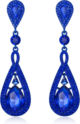 EleQueen Austrian Crystal Long Pear Shape Teardrop Wedding Earrings for Brides, Art Deco Chandelier Jewelrys for Women Prom