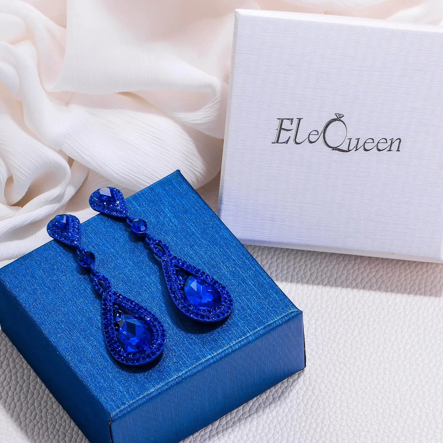 EleQueen Austrian Crystal Long Pear Shape Teardrop Wedding Earrings for Brides, Art Deco Chandelier Jewelrys for Women Prom
