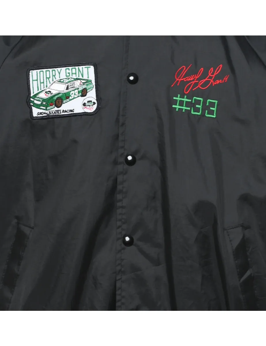 Embroidered Black Racing-Style Bomber Jacket - L