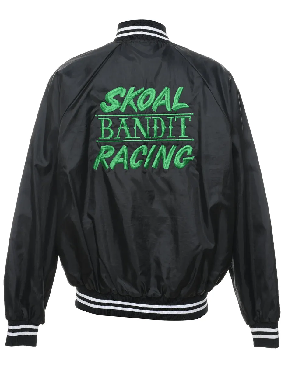 Embroidered Black Racing-Style Bomber Jacket - L