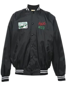 Embroidered Black Racing-Style Bomber Jacket - L