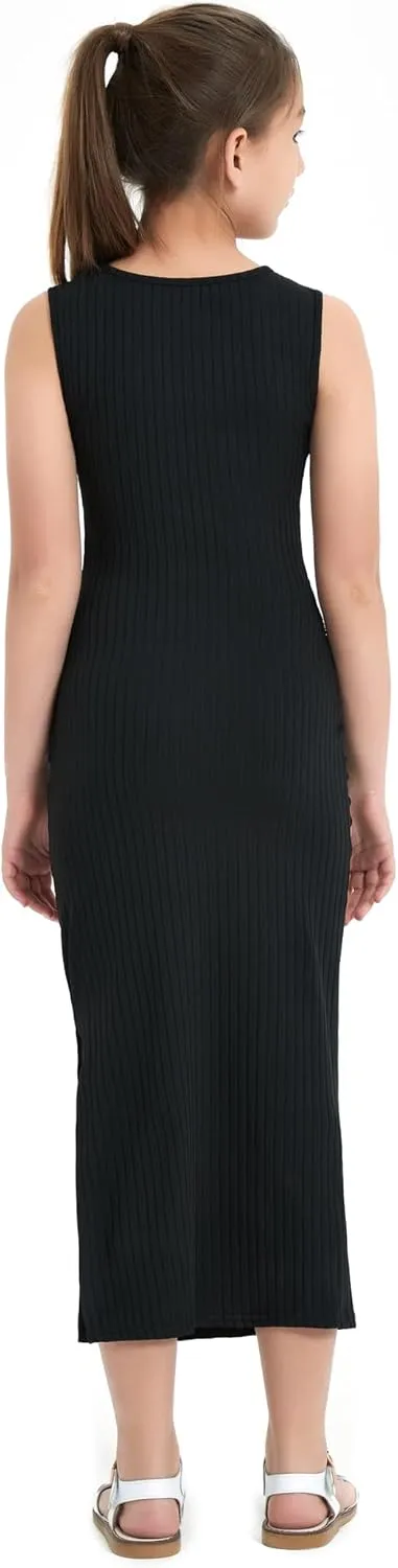 EXARUS Girls Bodycon Maxi Dress Spaghetti Strap Slip/Sleeveless/Short Sleeve/Long Sleeve Kid Pencil Casual Long Dresses