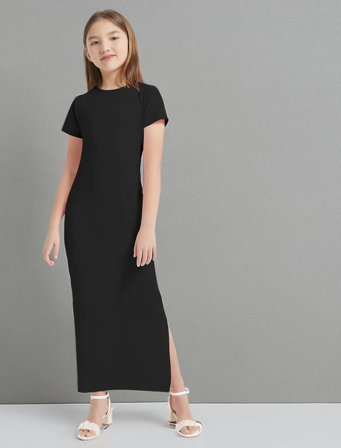 EXARUS Girls Bodycon Maxi Dress Spaghetti Strap Slip/Sleeveless/Short Sleeve/Long Sleeve Kid Pencil Casual Long Dresses