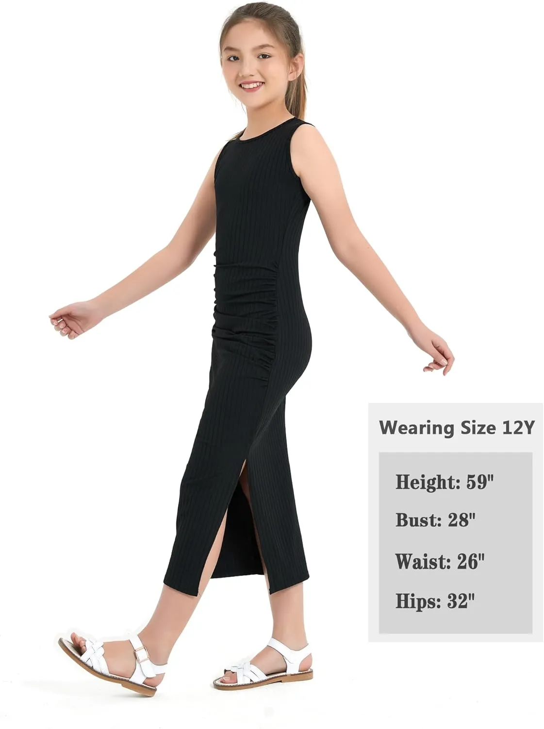 EXARUS Girls Bodycon Maxi Dress Spaghetti Strap Slip/Sleeveless/Short Sleeve/Long Sleeve Kid Pencil Casual Long Dresses