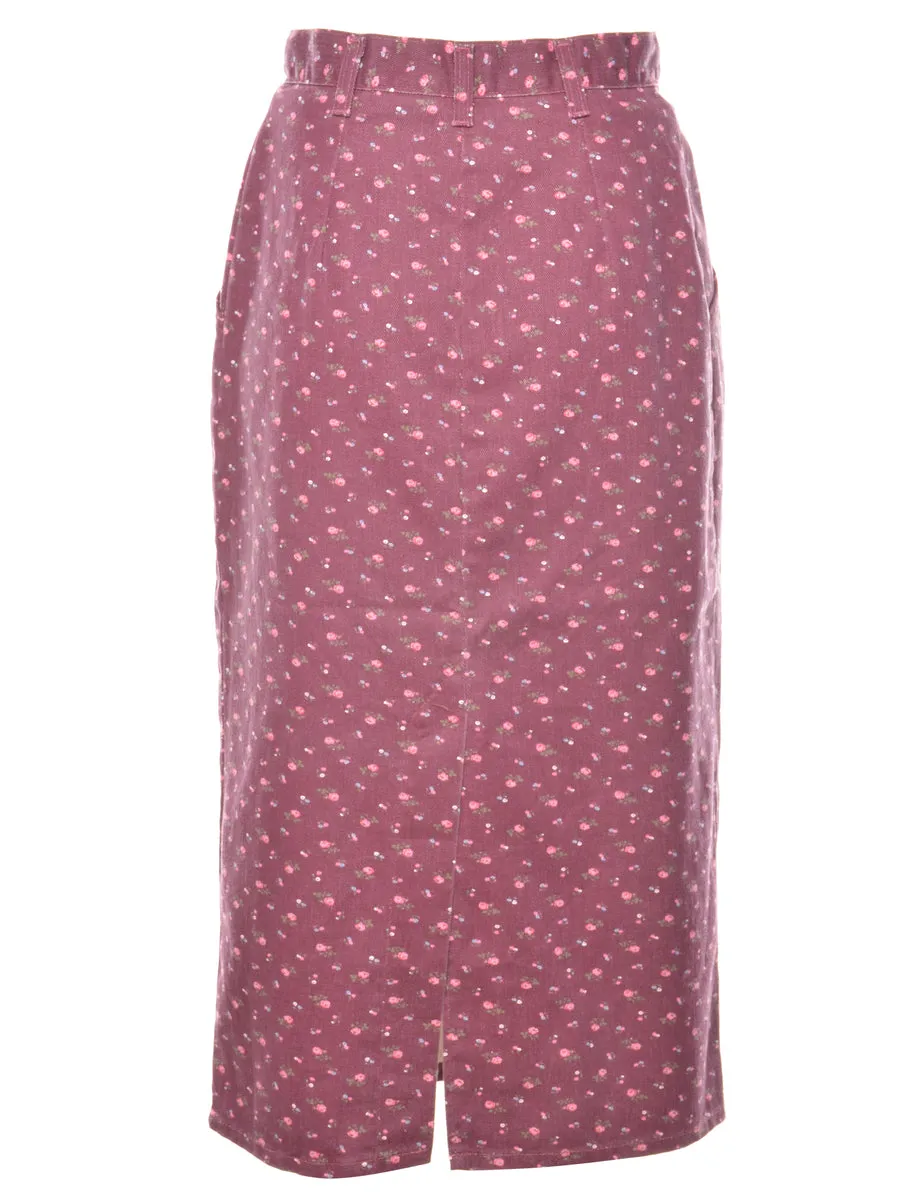 Floral Print 1990s Maroon Denim Skirt - S