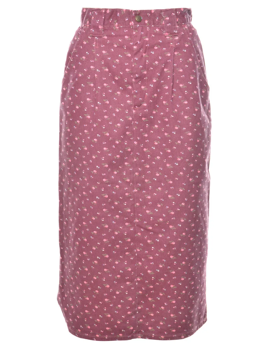 Floral Print 1990s Maroon Denim Skirt - S