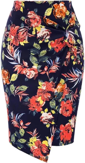 GGUHHU Womens Classic Package Hip Tulip Skirts Floral Print Twist Knot Pencel Skirt