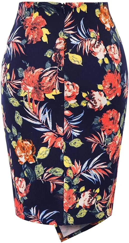 GGUHHU Womens Classic Package Hip Tulip Skirts Floral Print Twist Knot Pencel Skirt