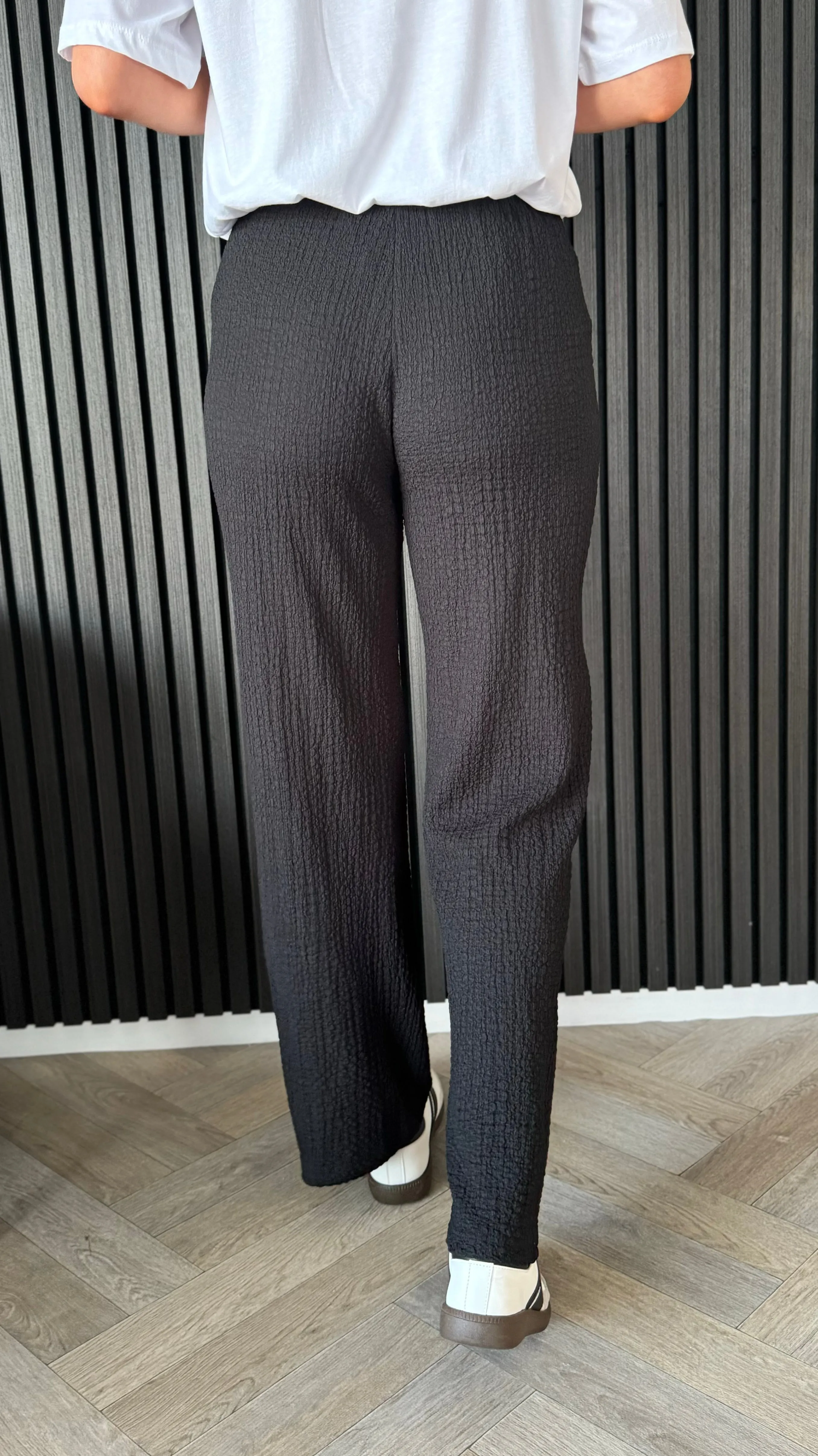 Gracie Black Printed Waffle Detail Wide Leg Trousers