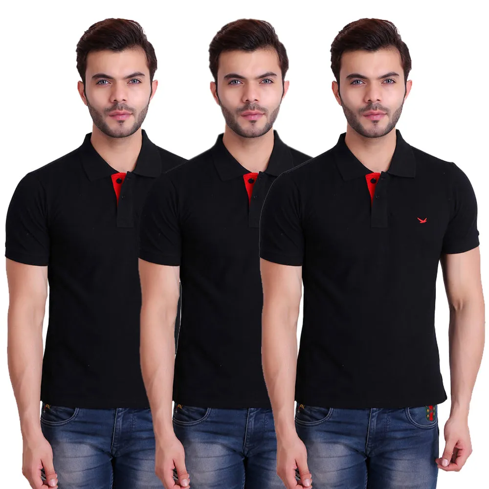HiFlyers Men T-Shirts Polo Black Pack Of 3