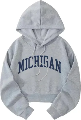 Hilinker Womens Graphic Long Sleeve Cropped Hoodies Drawstring Hooded Sweatshirt