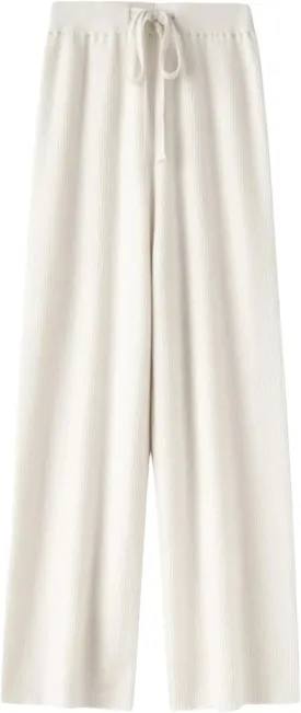 Hndudnff Women Wool Knitted Wide Leg Pants Winter Casual Loose Ribs Soft Floor Length Trousers