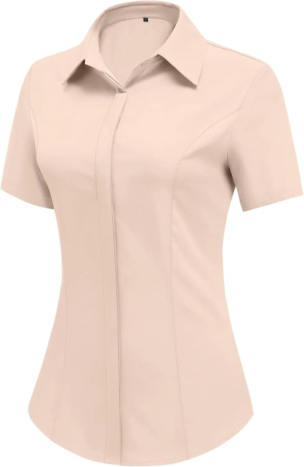 HOTOUCH Women Short Sleeve Button Down Shirts Business Work Fitted Collared Blouse Office Basic 2025 Summer Tops S-2XL