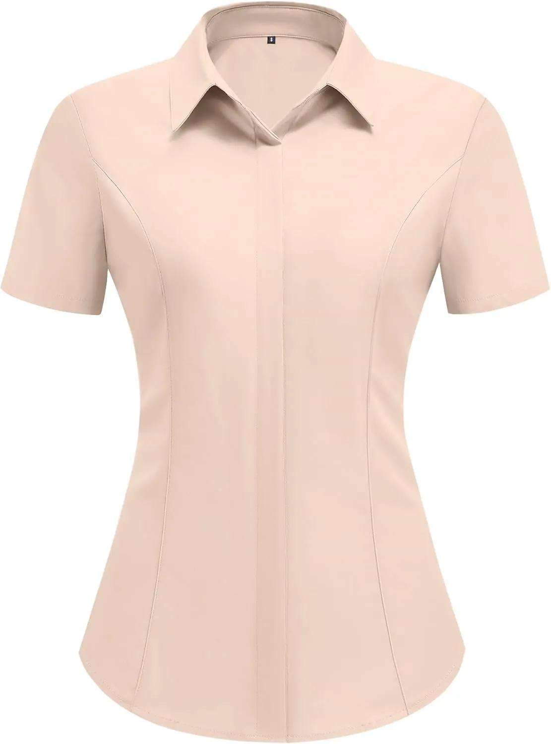HOTOUCH Women Short Sleeve Button Down Shirts Business Work Fitted Collared Blouse Office Basic 2025 Summer Tops S-2XL