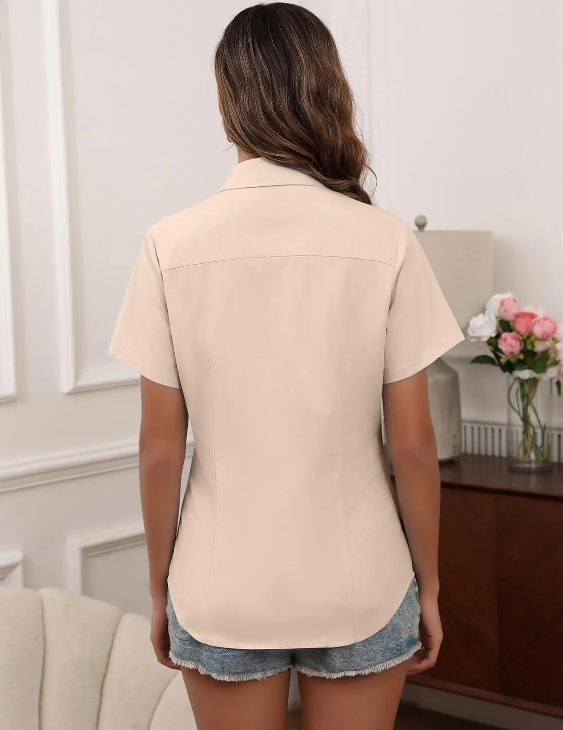 HOTOUCH Women Short Sleeve Button Down Shirts Business Work Fitted Collared Blouse Office Basic 2025 Summer Tops S-2XL
