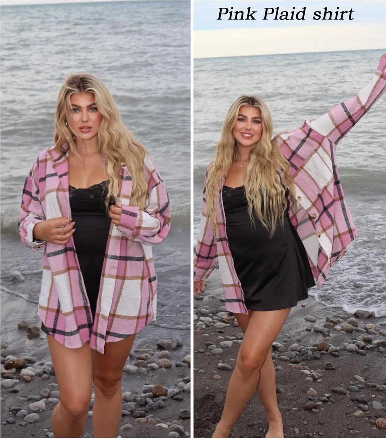 IN'VOLAND Women's Plus Size Plaid Shacket Long Sleeve Button Down Flannel Shirts Casual Jacket Coats
