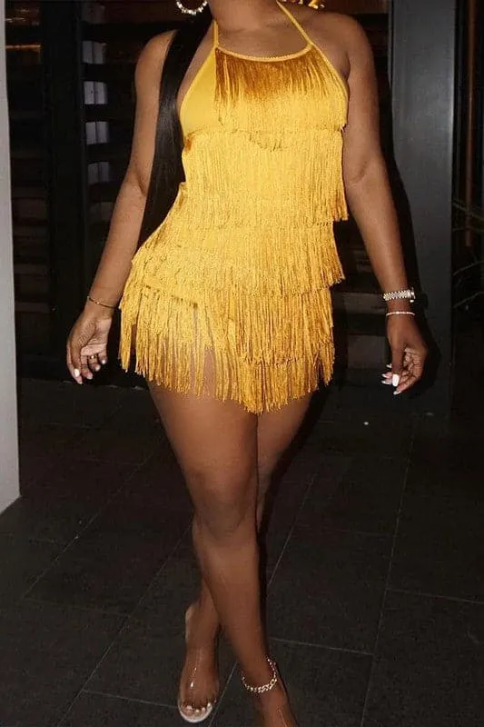 JA208 Tassels Halter Rompers