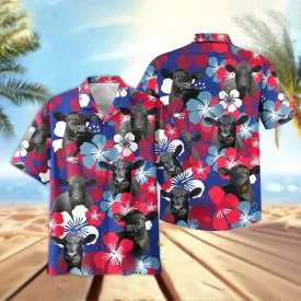 Joy Corners Black Angus Flowers Blue Red 3D Hawaiian Shirt