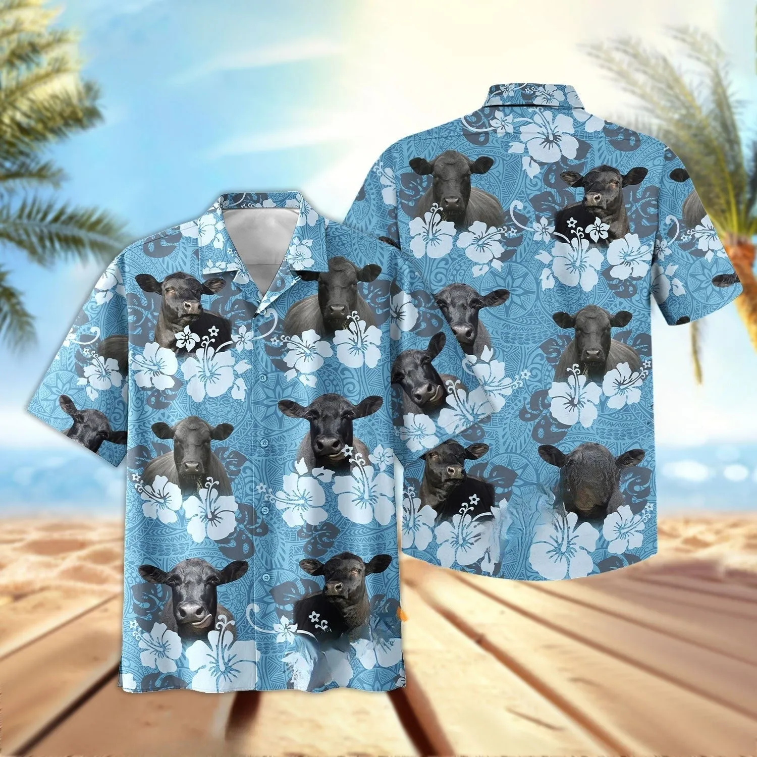 Joy Corners Black Angus Tribal Flowers 3D Hawaiian Shirt