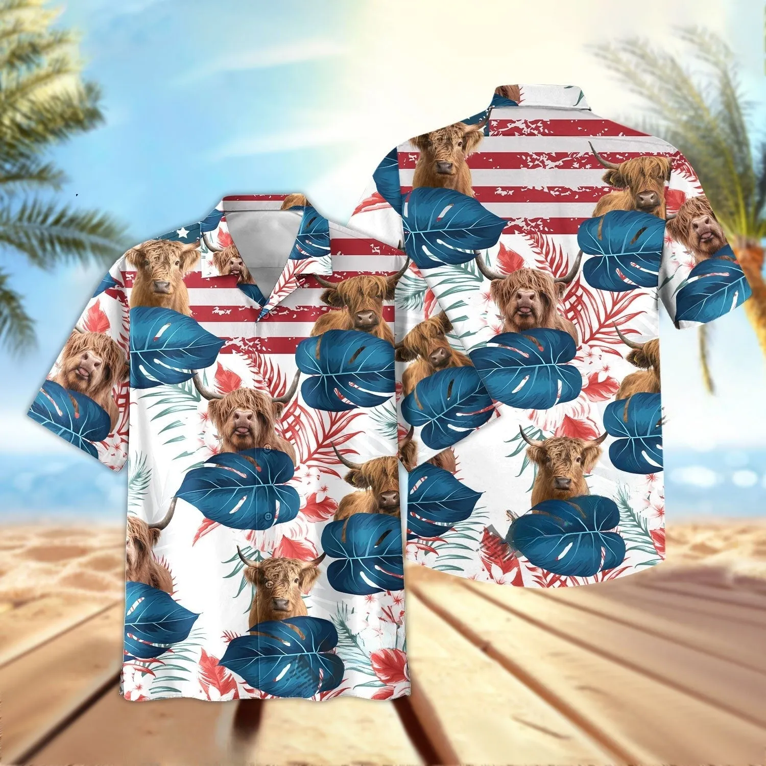 Joy Corners Highland Us Flag Flower 3D Hawaiian Shirt