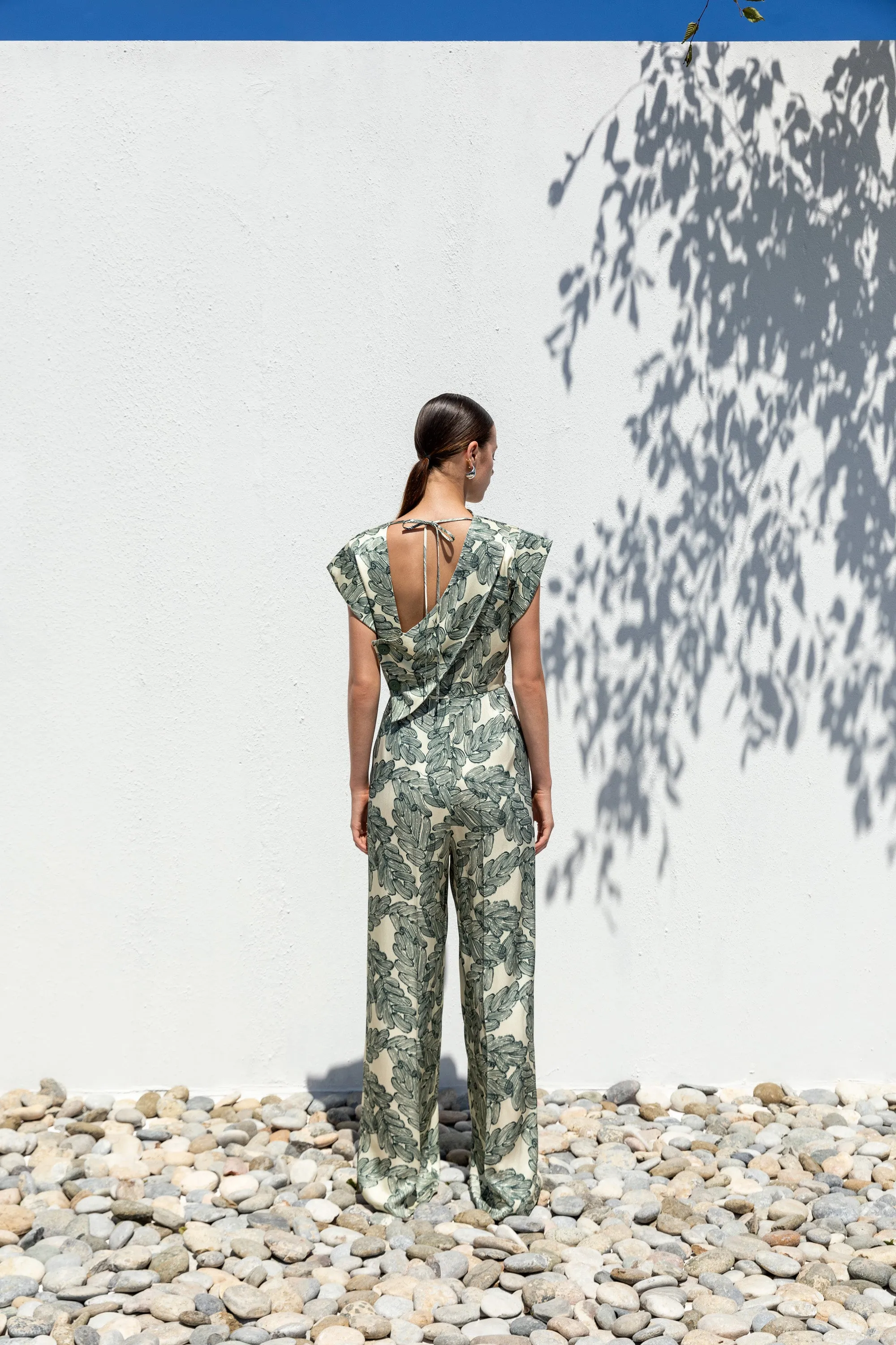 Kameya Green Botanic Print Wide Leg Jumpsuit