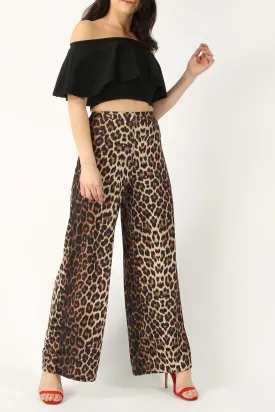 LEOPARD WIDE LEG TROUSERS