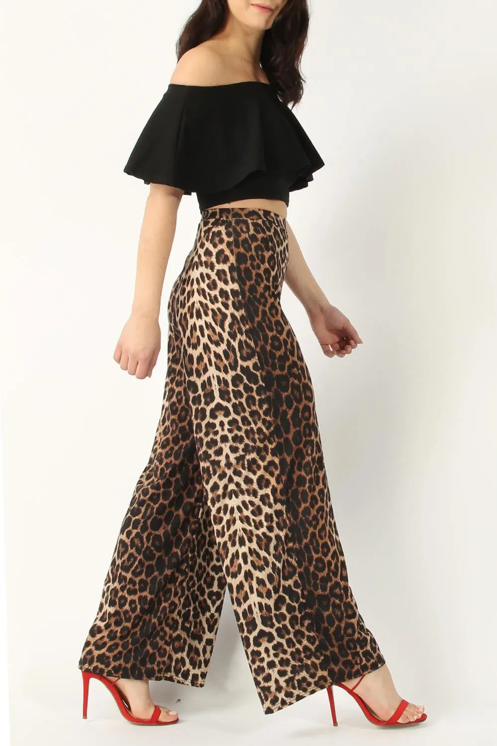 LEOPARD WIDE LEG TROUSERS