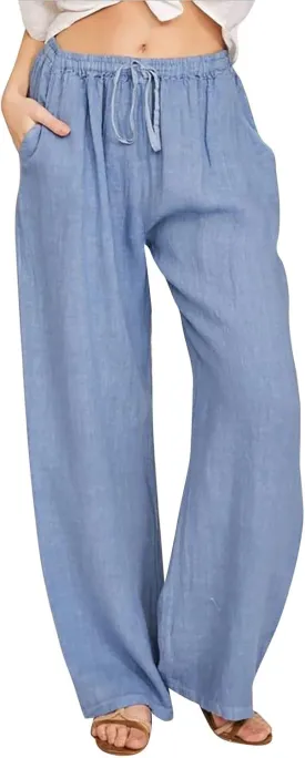 Linen Pants for Women Drawstring Elastic Waist Wide Leg Pant Summer Breathable Solid Boho Flowy Beach Pant Trousers
