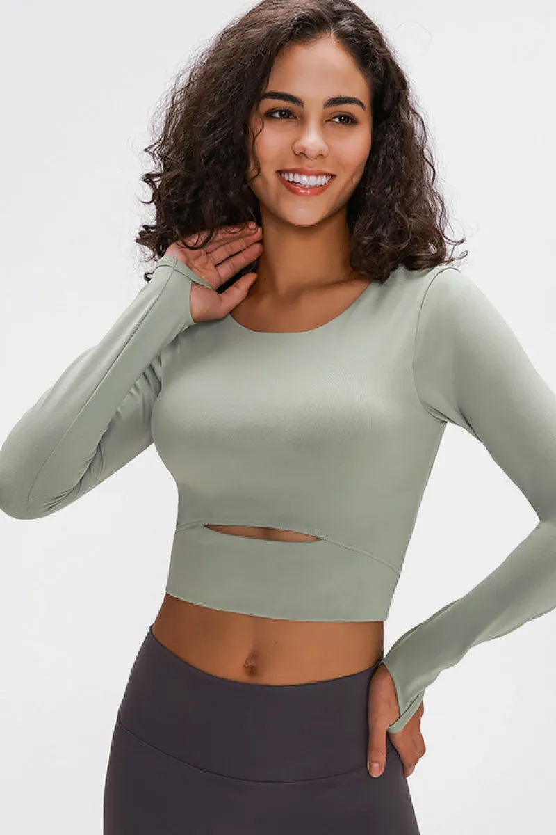Long Sleeve Cropped Women's Top Sports Strap