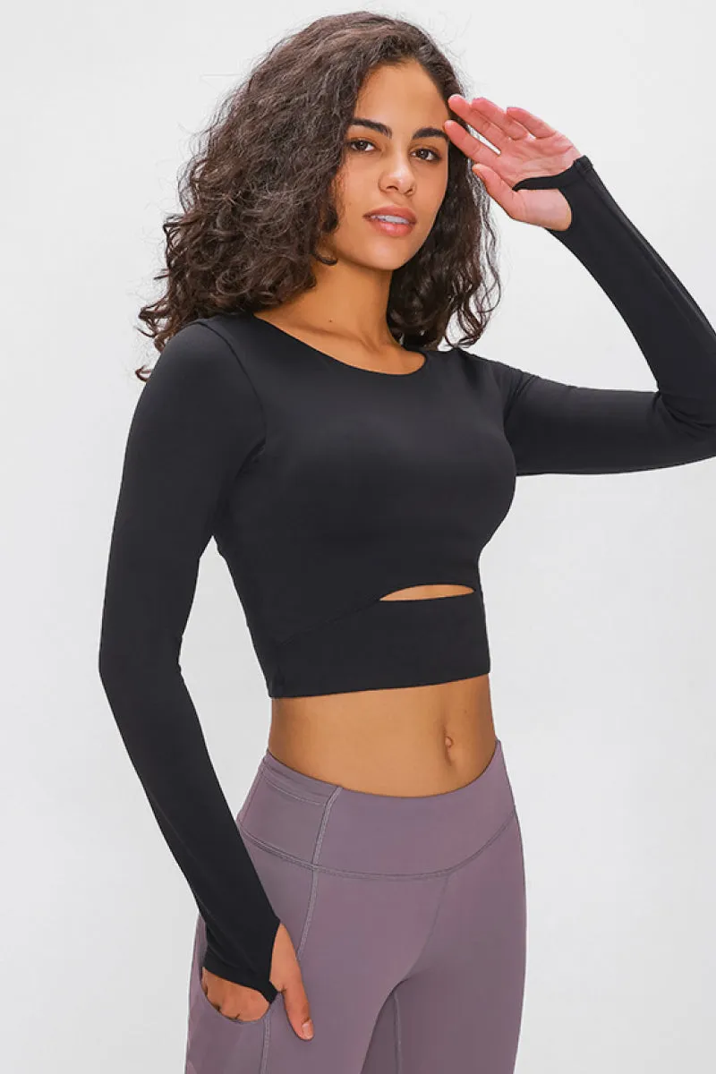 Long Sleeve Cropped Women's Top Sports Strap