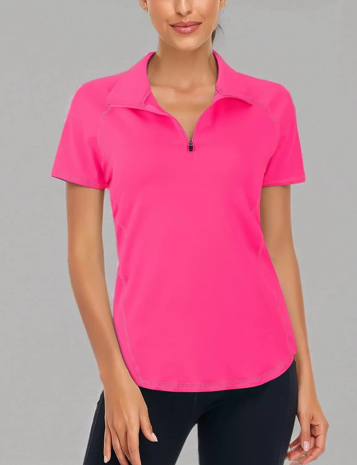 LURANEE Women's Short Sleeve Moisture Wicking Athletic Shirts Quarter Zip Pullover