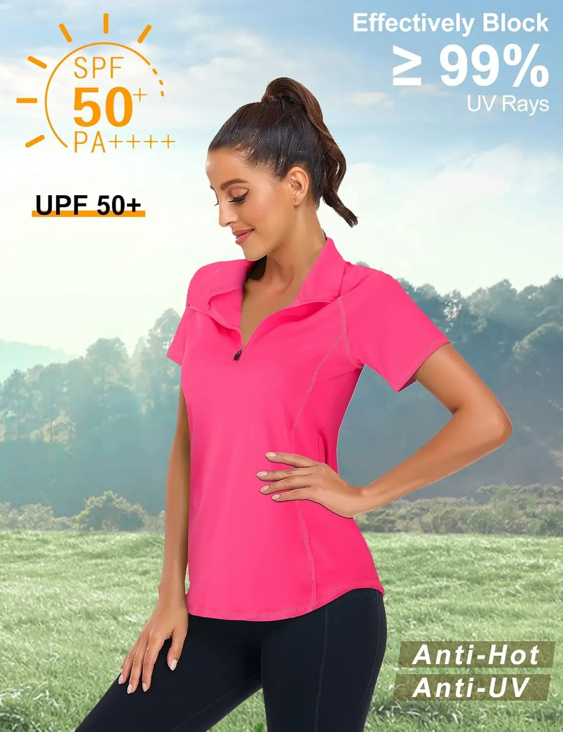 LURANEE Women's Short Sleeve Moisture Wicking Athletic Shirts Quarter Zip Pullover