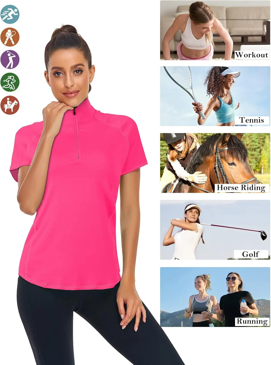 LURANEE Women's Short Sleeve Moisture Wicking Athletic Shirts Quarter Zip Pullover