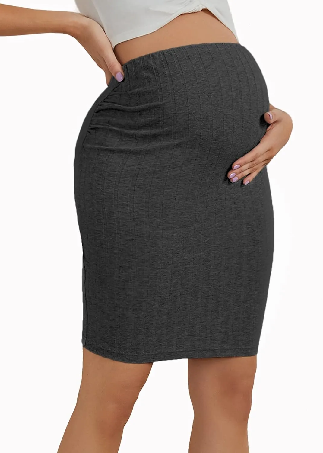 MakeMeChic Women's Stretch High Waist Midi Maternity Pencil Skirt Pregnancy Skirts