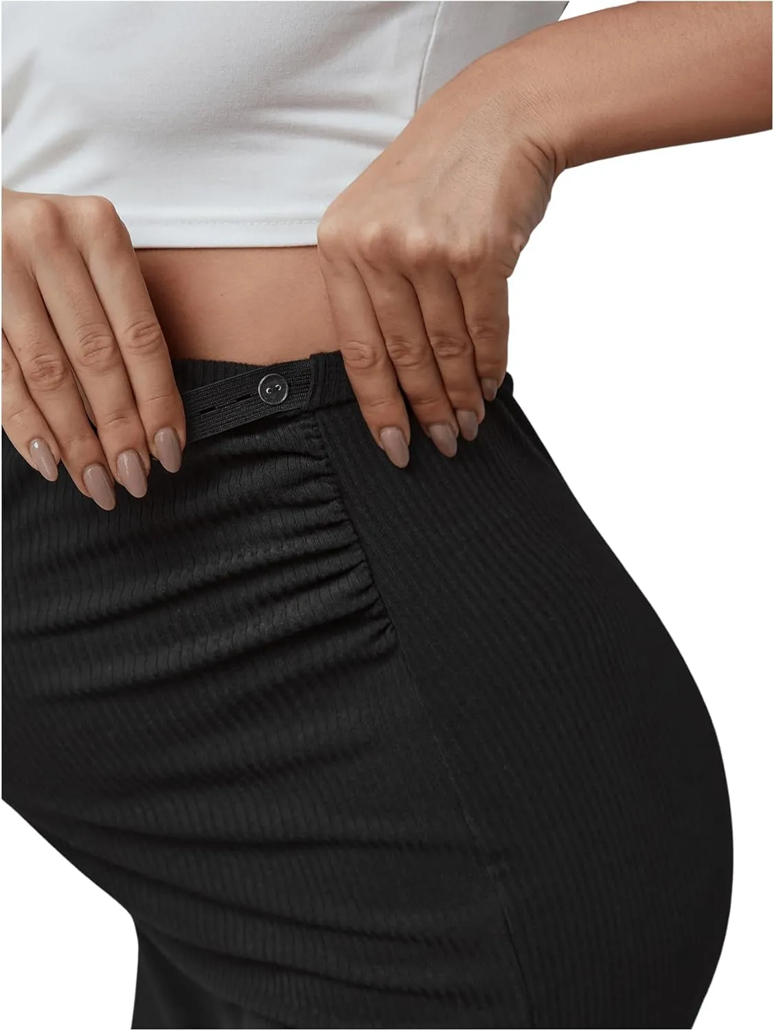 MakeMeChic Women's Stretch High Waist Midi Maternity Pencil Skirt Pregnancy Skirts