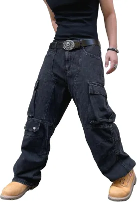 Men's Baggy Jeans Y2K Vintage Wide Leg Denim Pants Hip Hop Skater Jeans Loose Fit Trousers 2000s Streetwear
