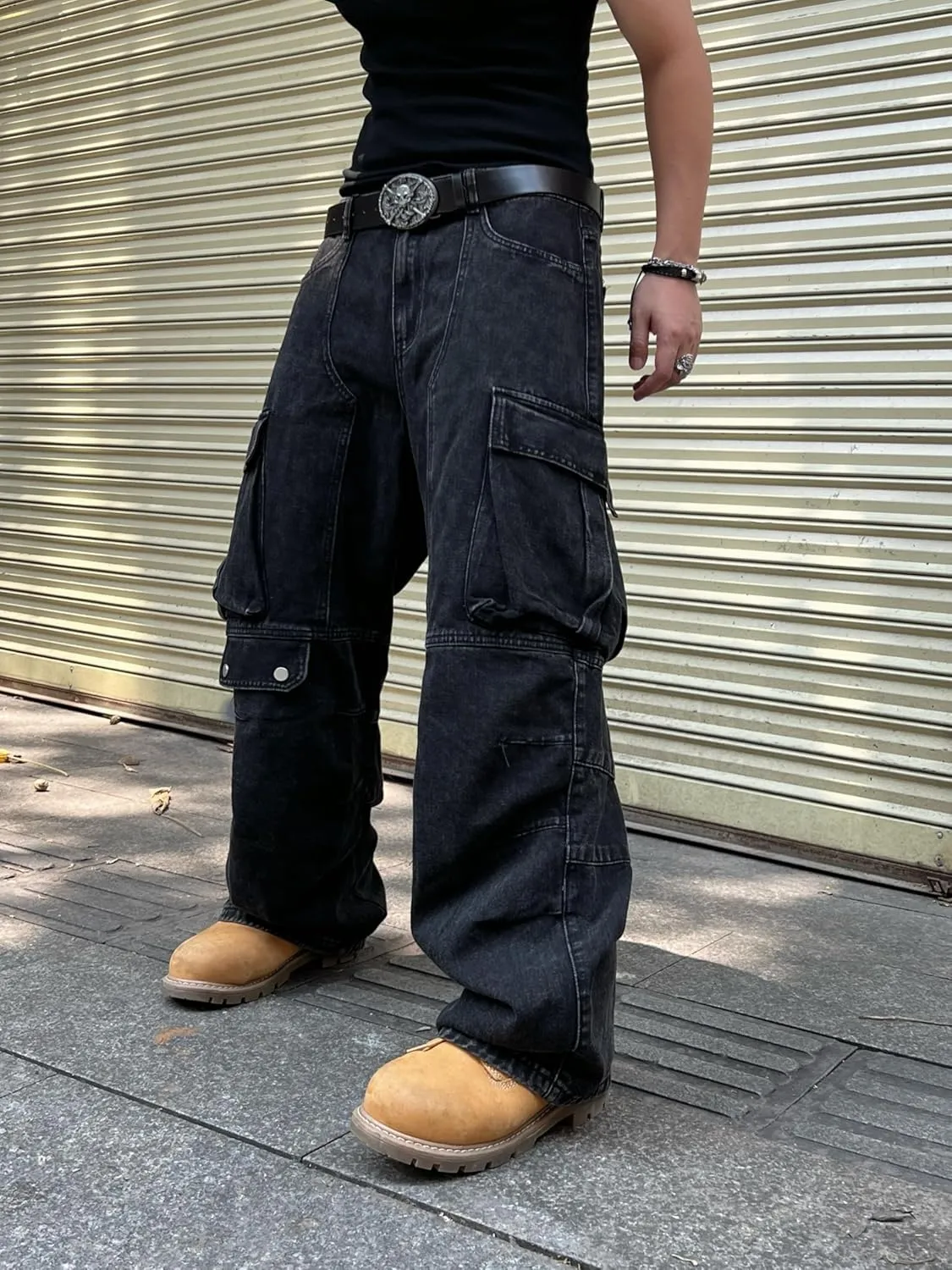 Men's Baggy Jeans Y2K Vintage Wide Leg Denim Pants Hip Hop Skater Jeans Loose Fit Trousers 2000s Streetwear