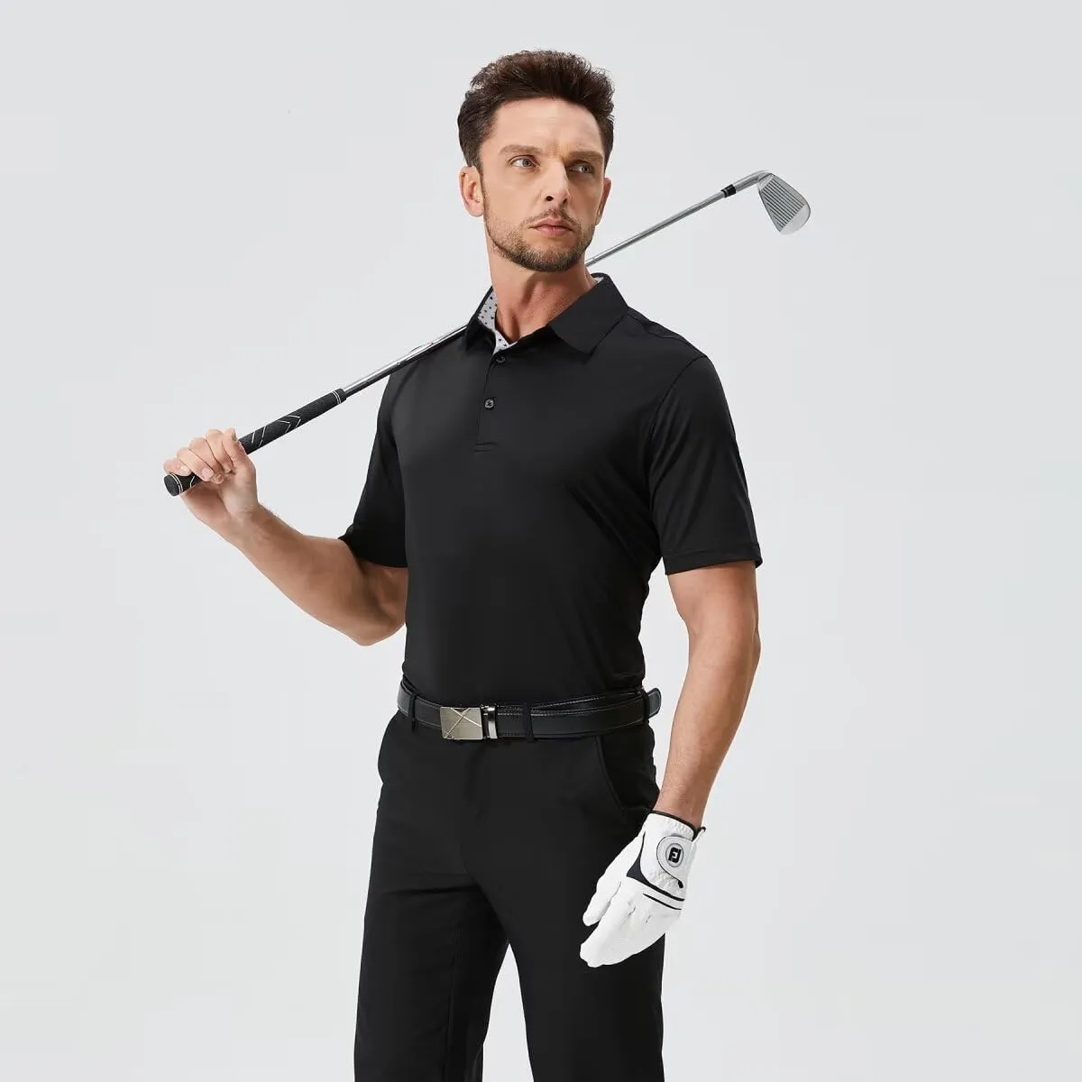 Mens Golf Shirts Dry Fit Short Sleeve Casual Performance Solid Collared Polo Shirts for Men