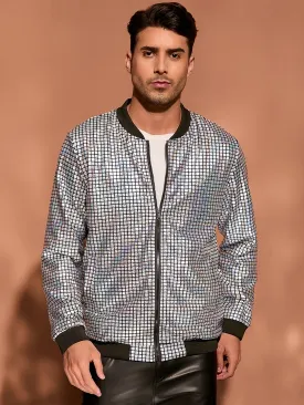 Men's Holographic Varsity Full Zip Up Party Shiny Metallic Bomber Jackets