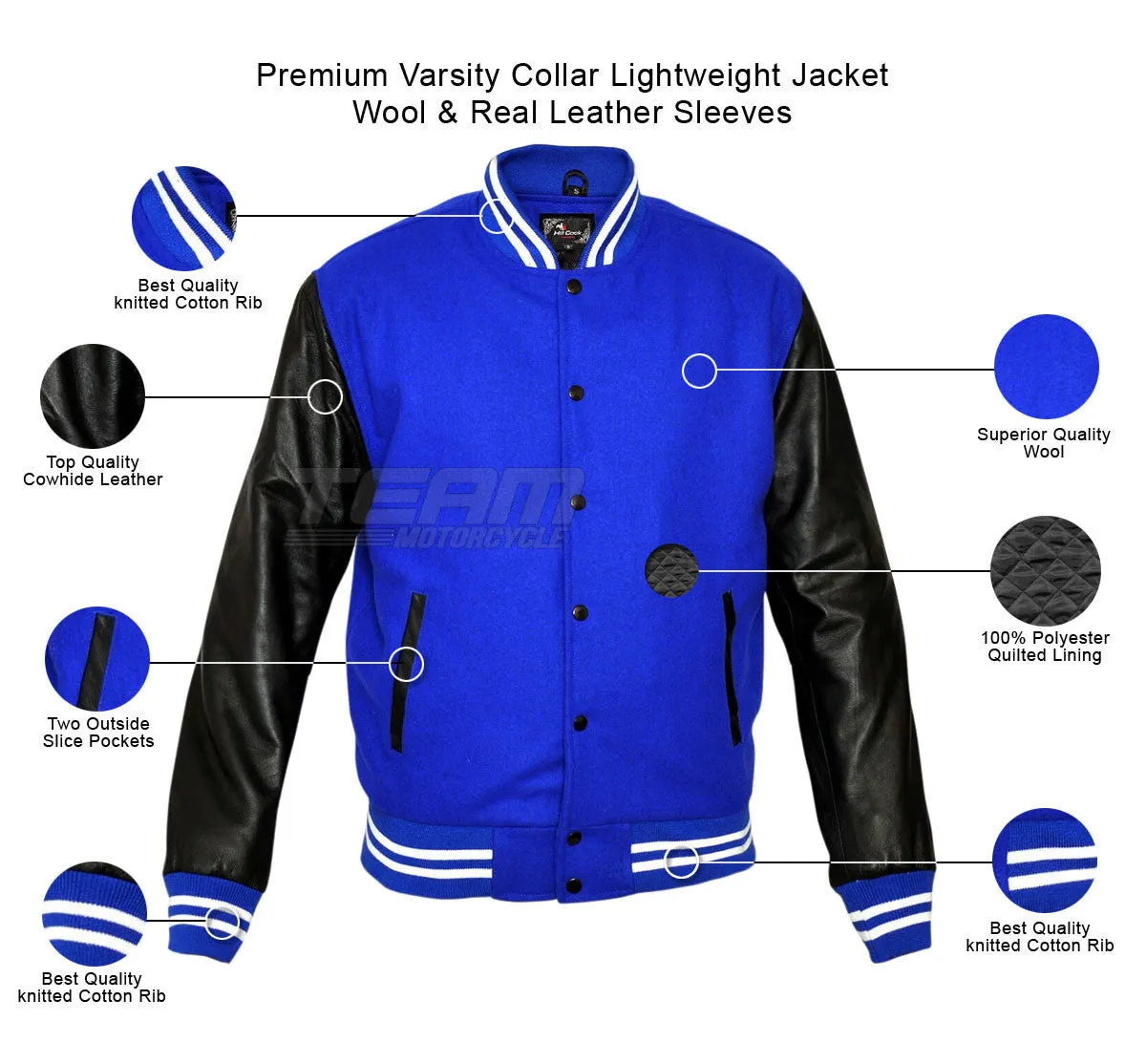 Mens Lightweight Wool with Real Leather Premium Varsity Letterman Jacket