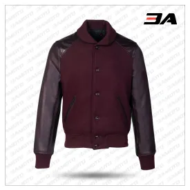 Men's Melton Wool 70's Varsity Jacket with Leather Sleeves
