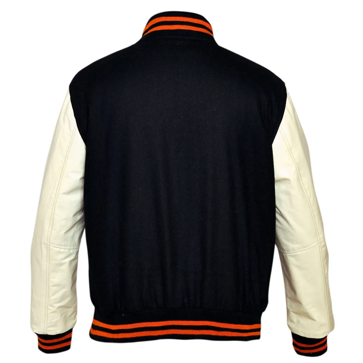 Mens Navy/White Lightweight Wool with Real Leather Premium Varsity Letterman Jacket