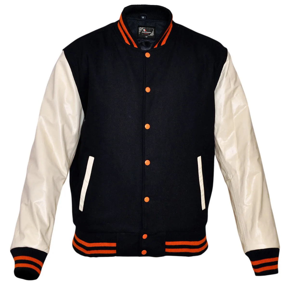 Mens Navy/White Lightweight Wool with Real Leather Premium Varsity Letterman Jacket