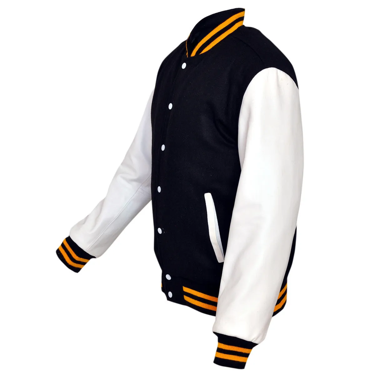 Mens Navy/White Lightweight Wool with Real Leather Premium Varsity Letterman Jacket