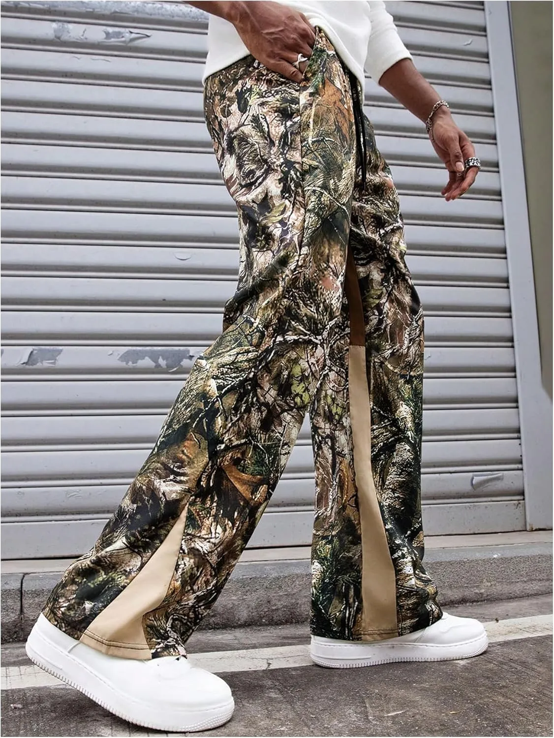 Men's Y2K Camo Graphic Pants Drawstring Waist Straight Leg Loose Long Trousers