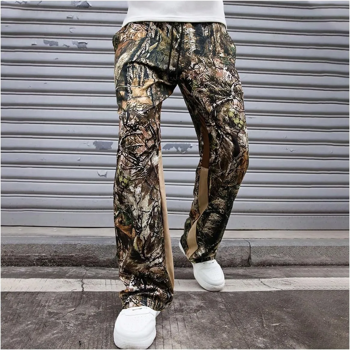 Men's Y2K Camo Graphic Pants Drawstring Waist Straight Leg Loose Long Trousers