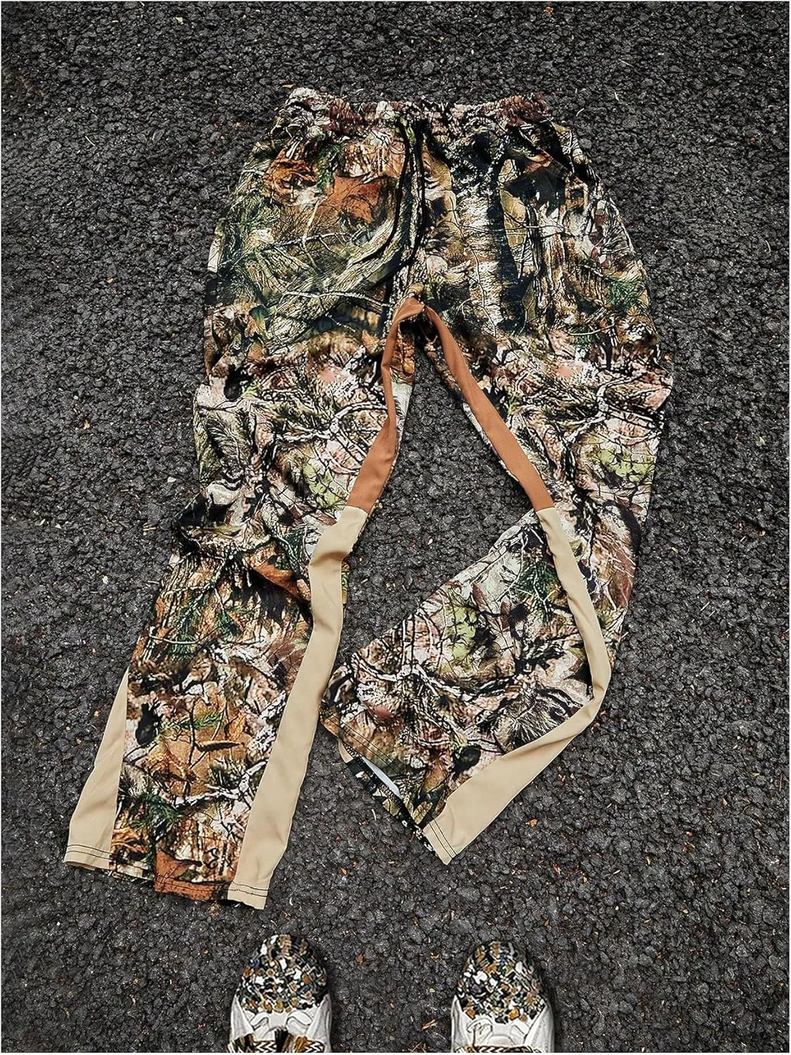 Men's Y2K Camo Graphic Pants Drawstring Waist Straight Leg Loose Long Trousers
