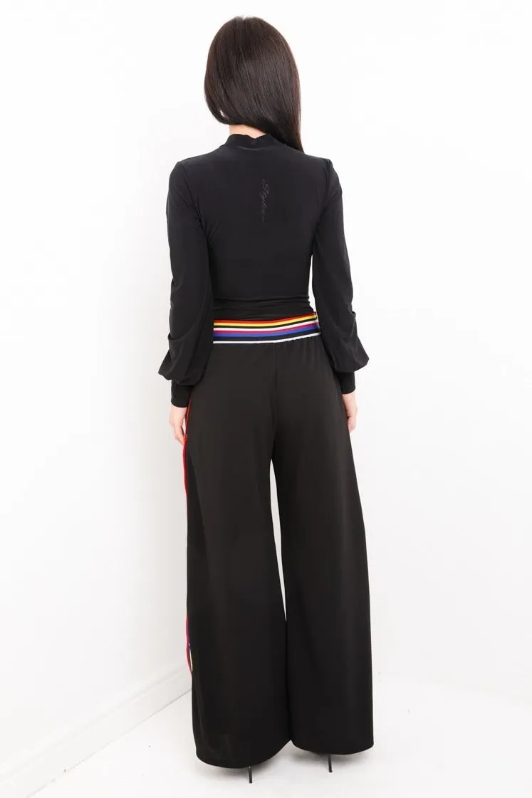 Multi Stripe Trim Popper Button Trousers